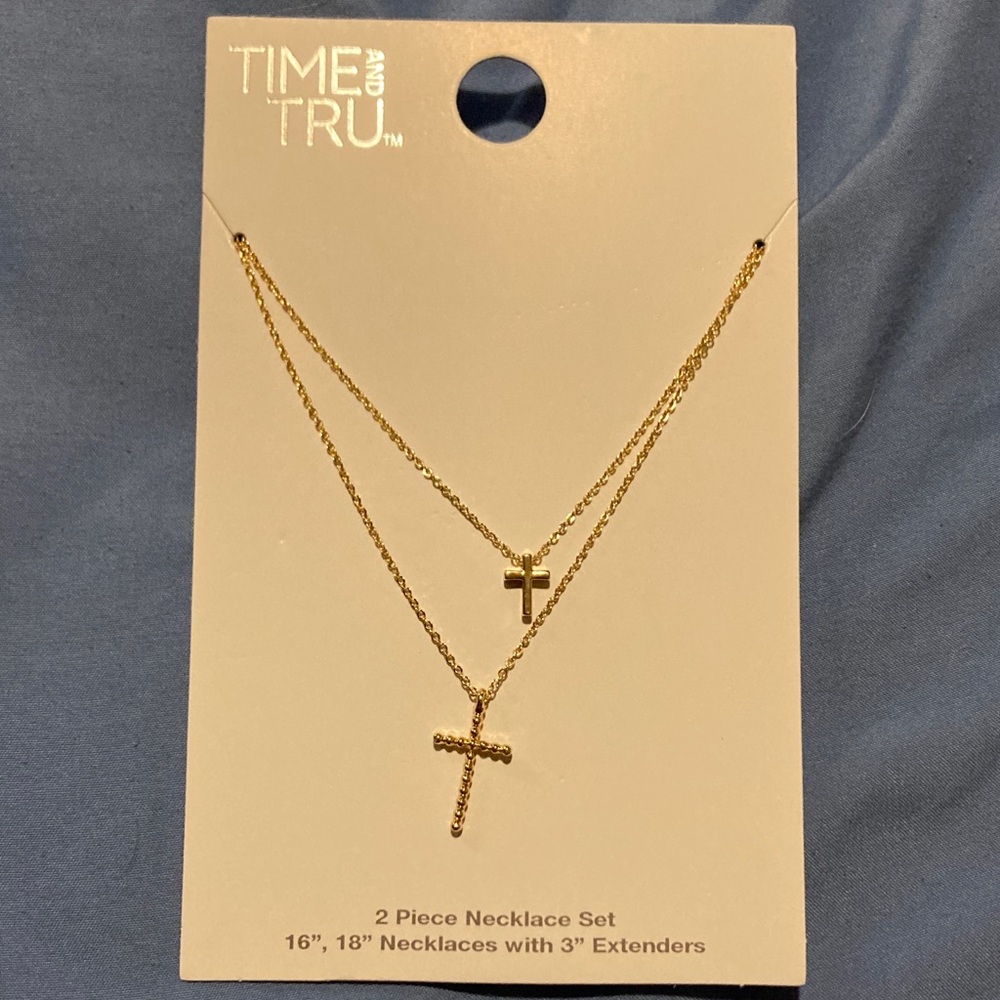 Time and Tru Gold Double Cross Necklace Set